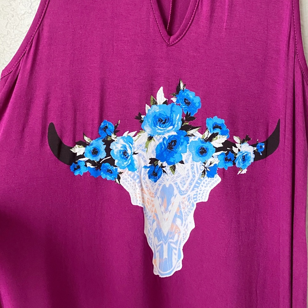 🌻 3/$15 Fuschia Flower Crown Cow Skull Dress - Picture 2 of 4